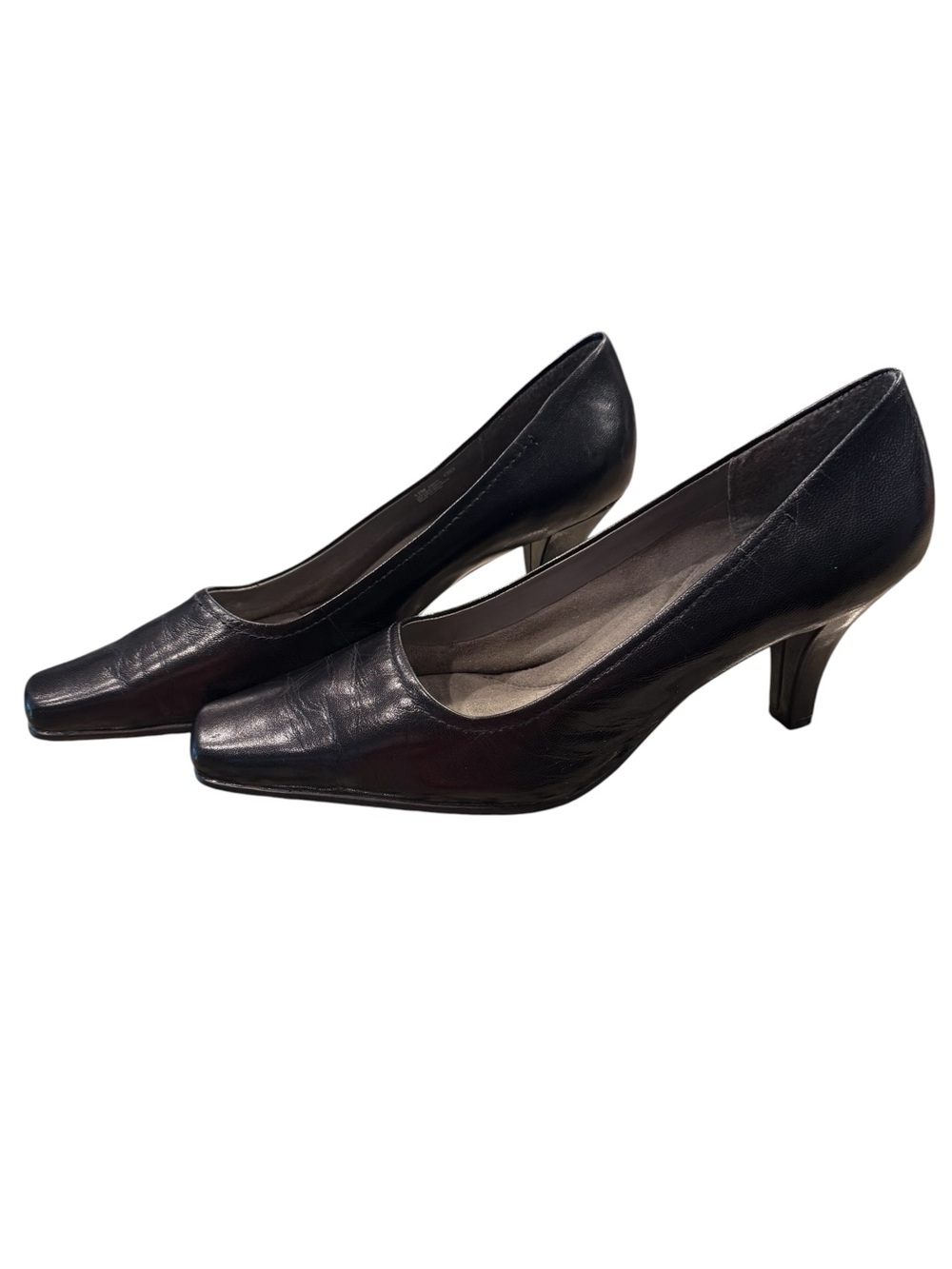 Aerosoles Envy Leather Pumps Size 12 Black Square Toe Career Office Comfort Heel